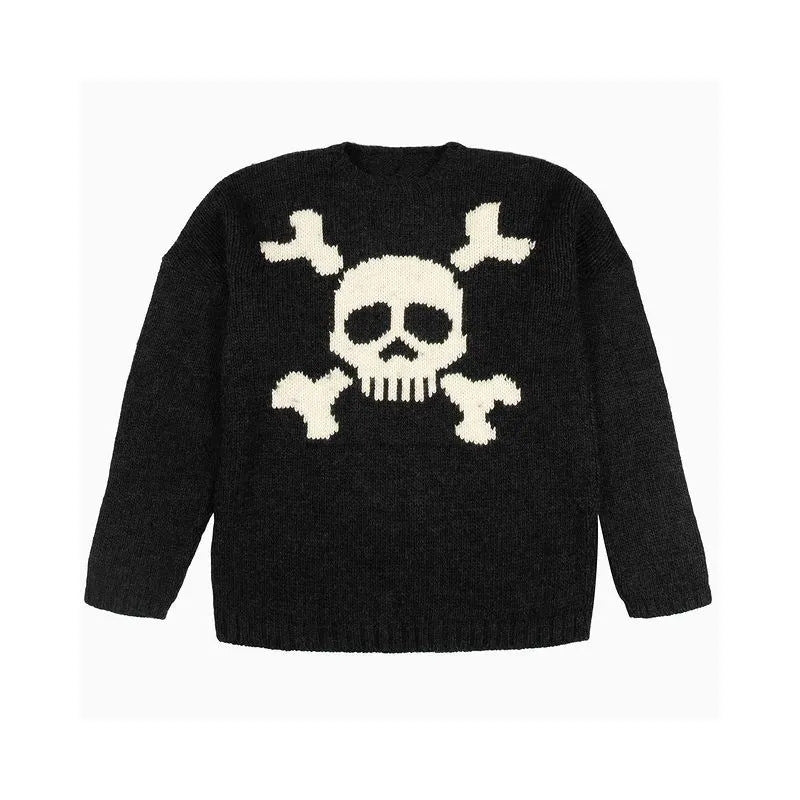 Skull Jacquard Strickpullover im Gothic Retro Stil