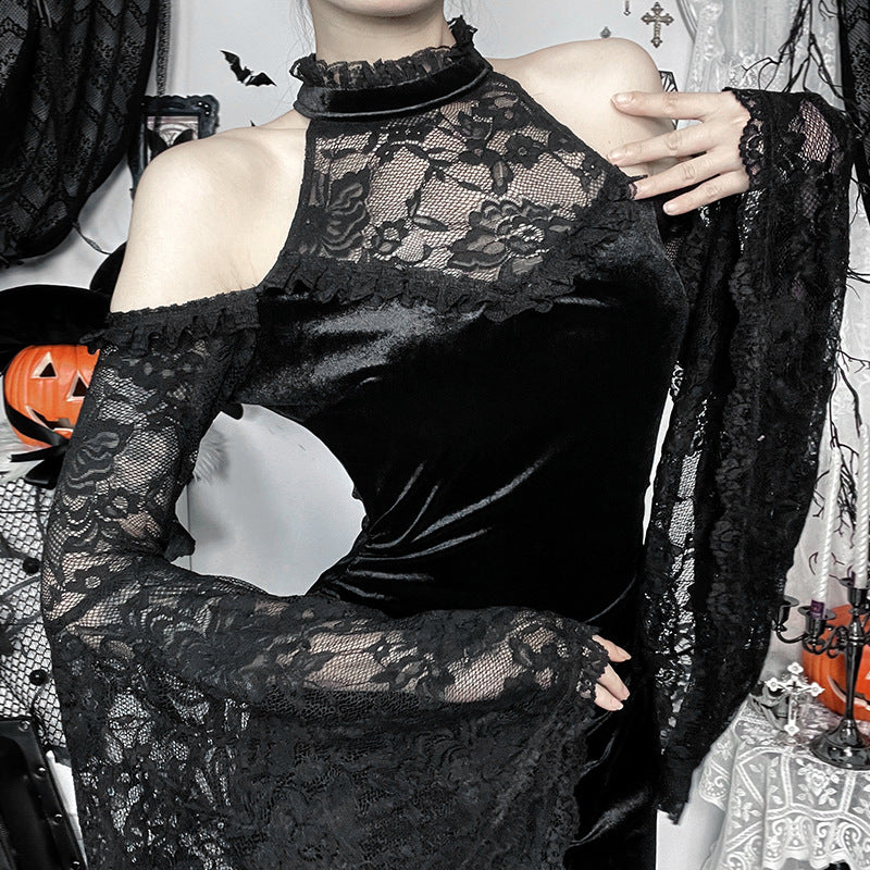 Gothic Hexenkleid mit schulterfreiem Design