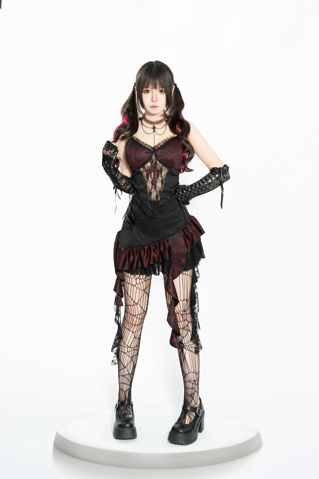 Gothic Spitzen Set in Schwarz und Rot