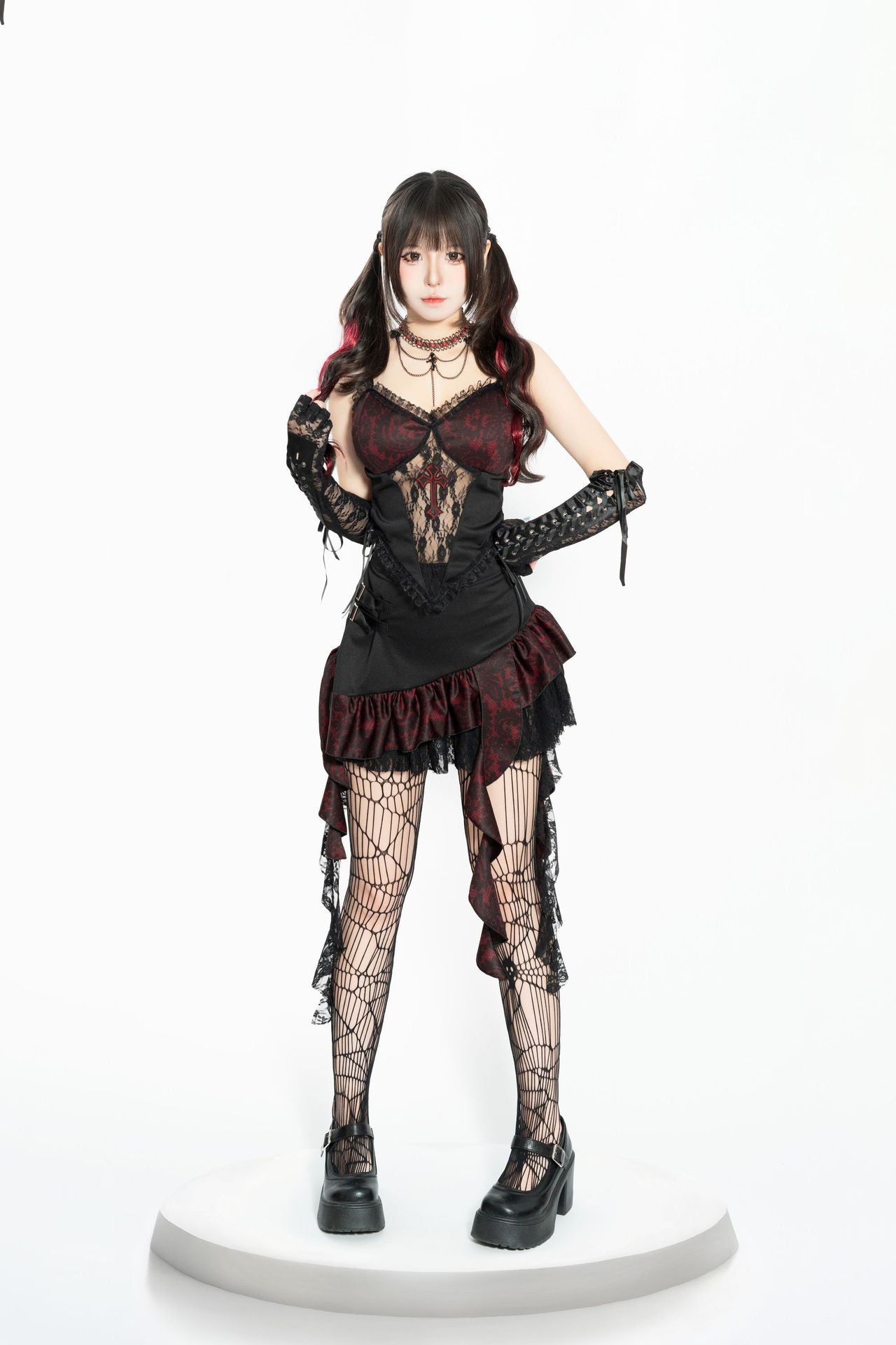 Gothic Spitzen Set in Schwarz und Rot