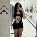 Gothic Trägerkleid mit Totenkopf-Print