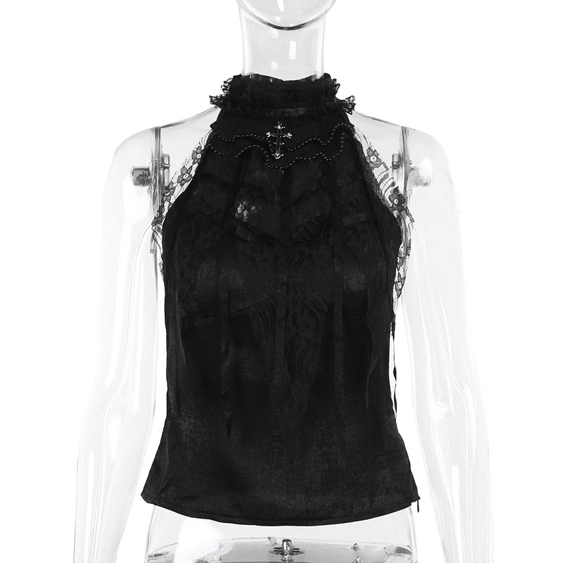 Gothic Rosen Top mit Spinnennetz-Schleife