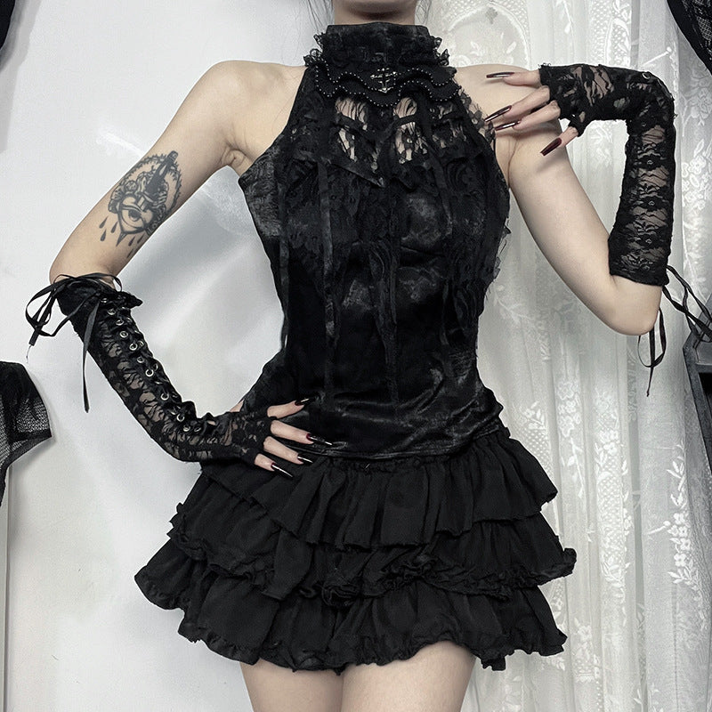 Gothic Rosen Top mit Spinnennetz-Schleife