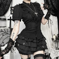 Gothic Kurzarmbluse mit Jacquardmuster