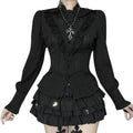 Gothic Jacquard Bluse in Schwarz