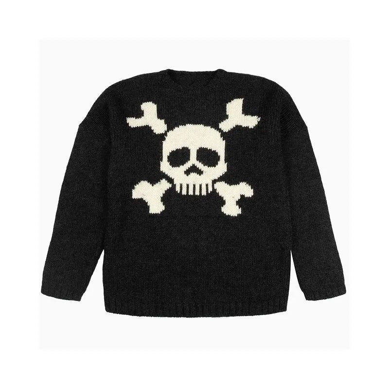 Skull Jacquard Strickpullover im Gothic Retro Stil