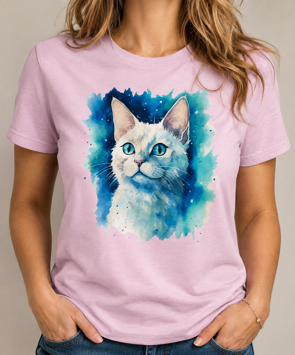Weiße Katze im Aquarellstil - Heavy Cotton T-Shirt