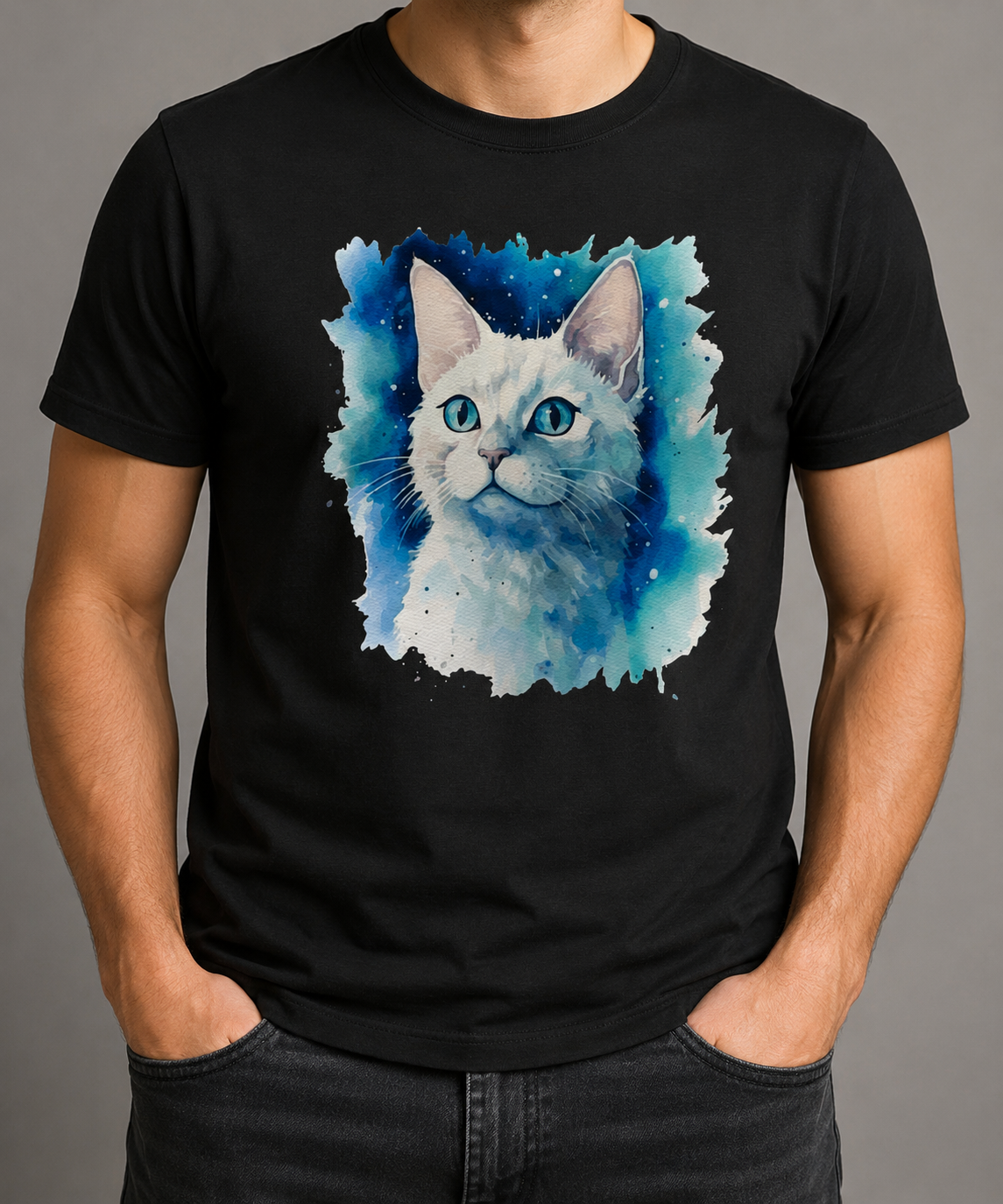 Weiße Katze im Aquarellstil - Heavy Cotton T-Shirt