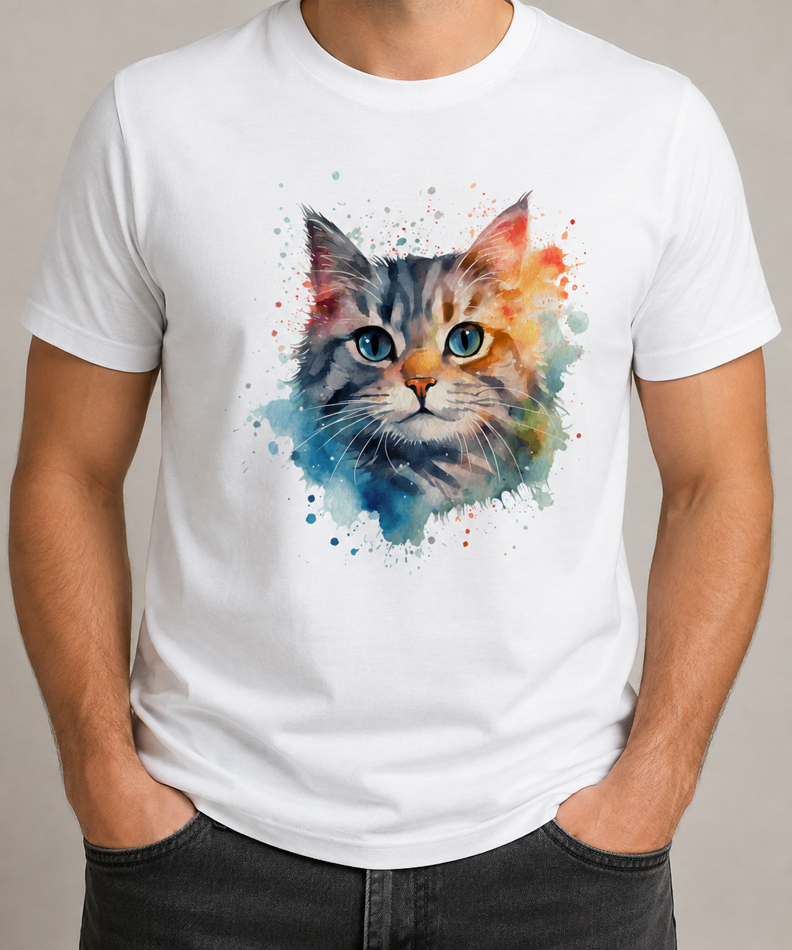 Getigerte Katze im Aquarellstil - Heavy Cotton T-Shirt