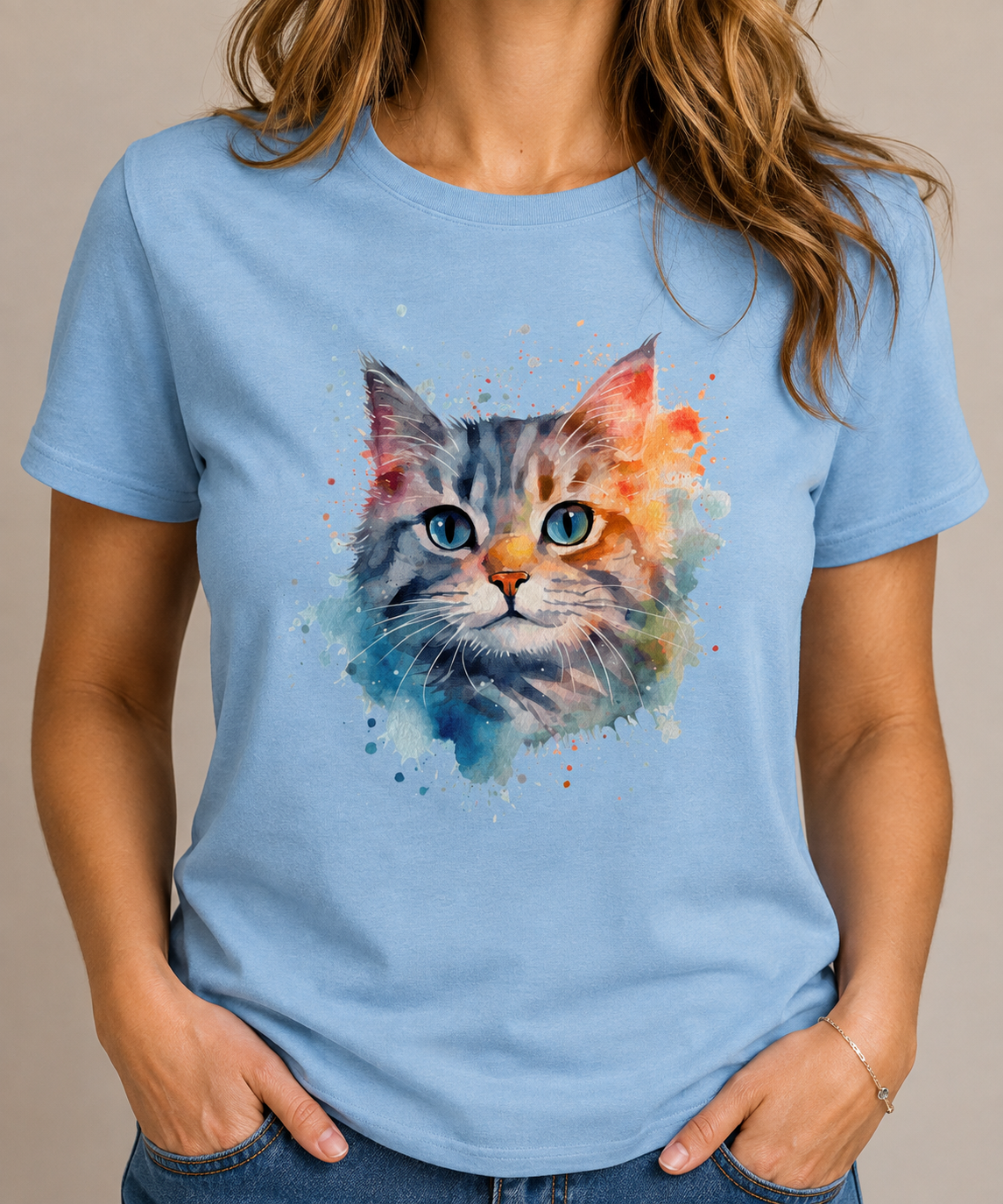 Getigerte Katze im Aquarellstil - Heavy Cotton T-Shirt