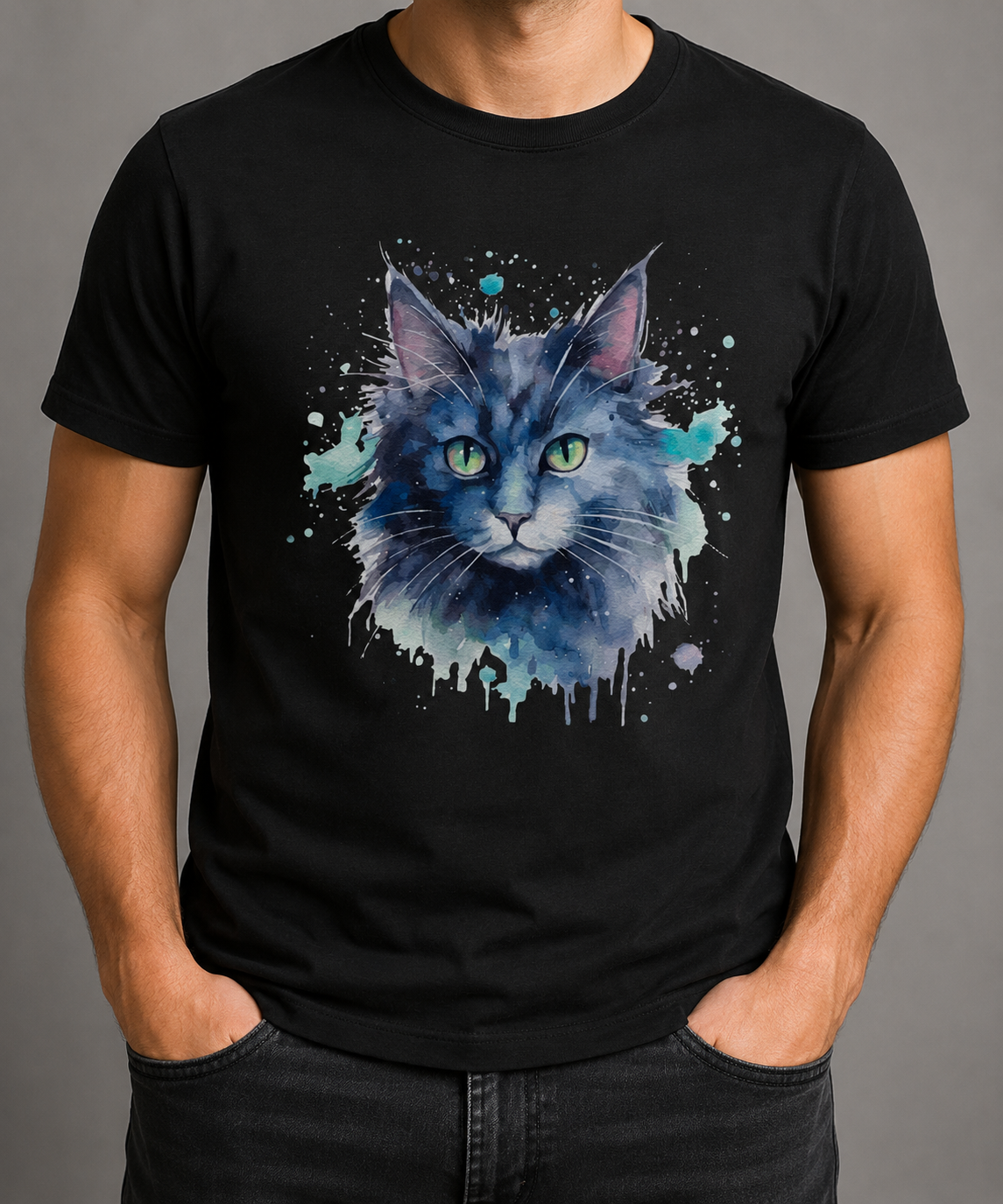 Graue Katze im Aquarellstil - Heavy Cotton T-Shirt