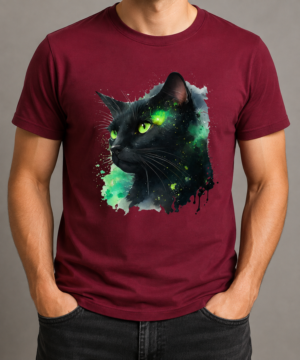 Schwarze Katze im Aquarellstil - Heavy Cotton T-Shirt