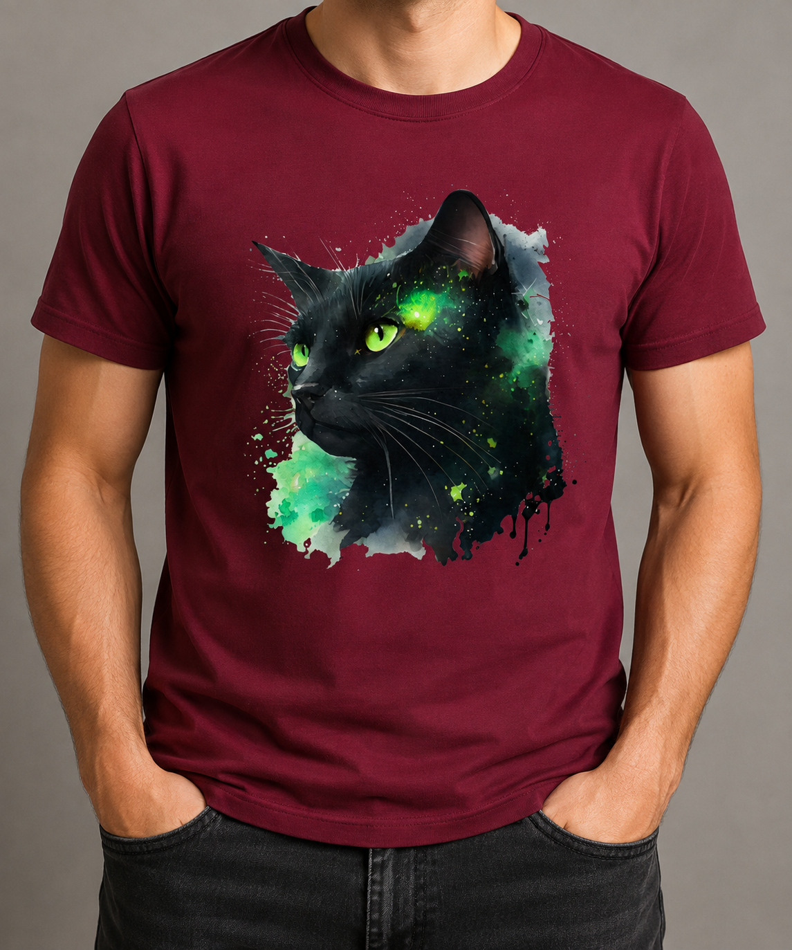 Schwarze Katze im Aquarellstil - Heavy Cotton T-Shirt