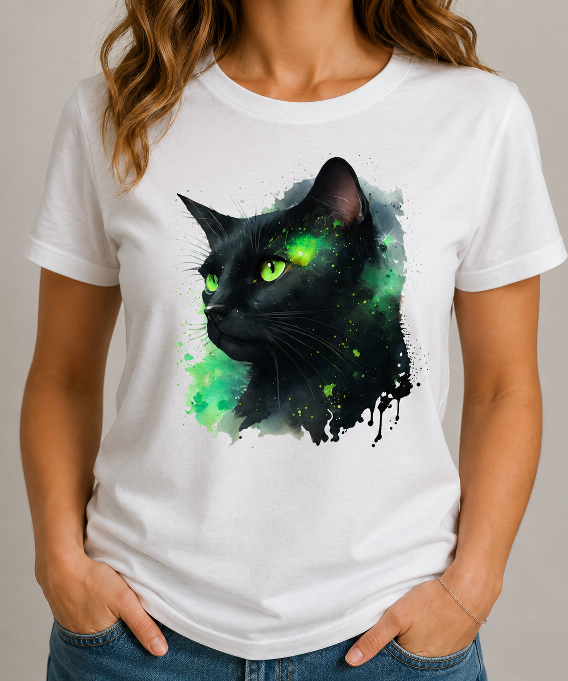 Schwarze Katze im Aquarellstil - Heavy Cotton T-Shirt