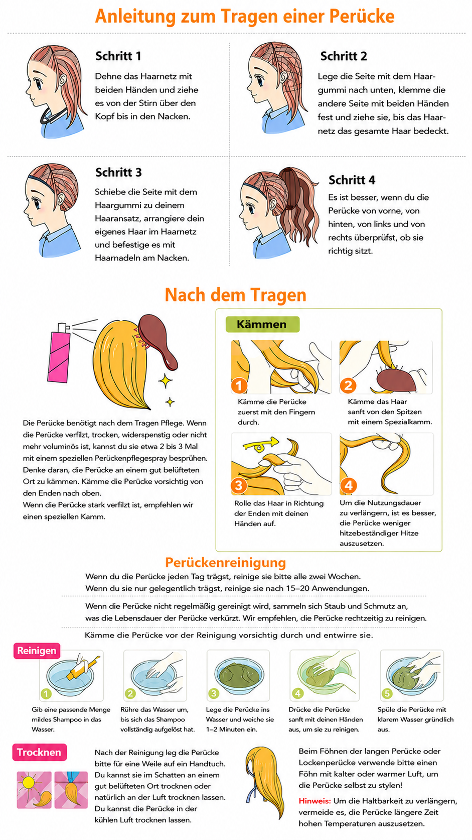 Anime Cosplay Perücke in Dunkelorange