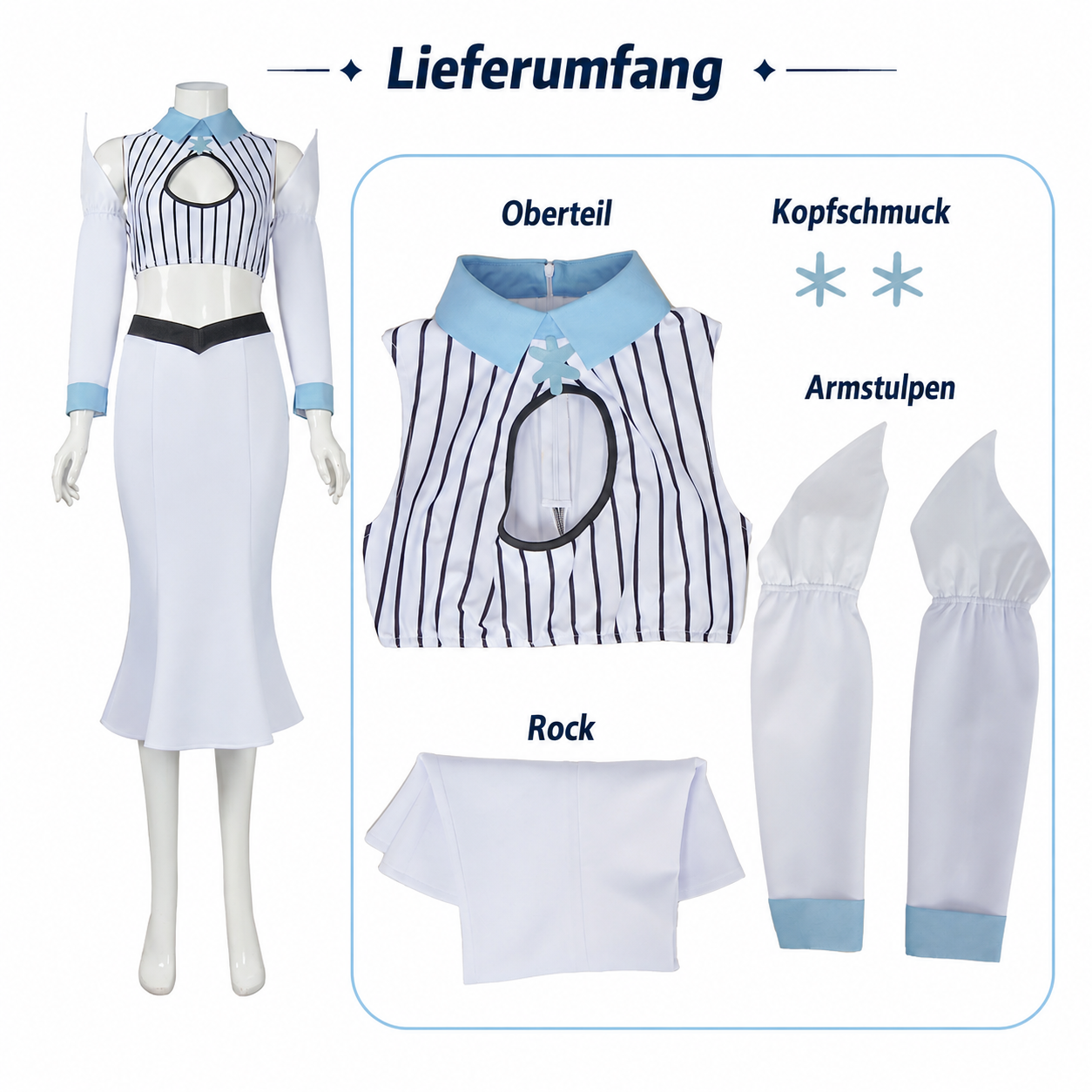 Weiße Fantasy Cosplay Uniform mit Rock