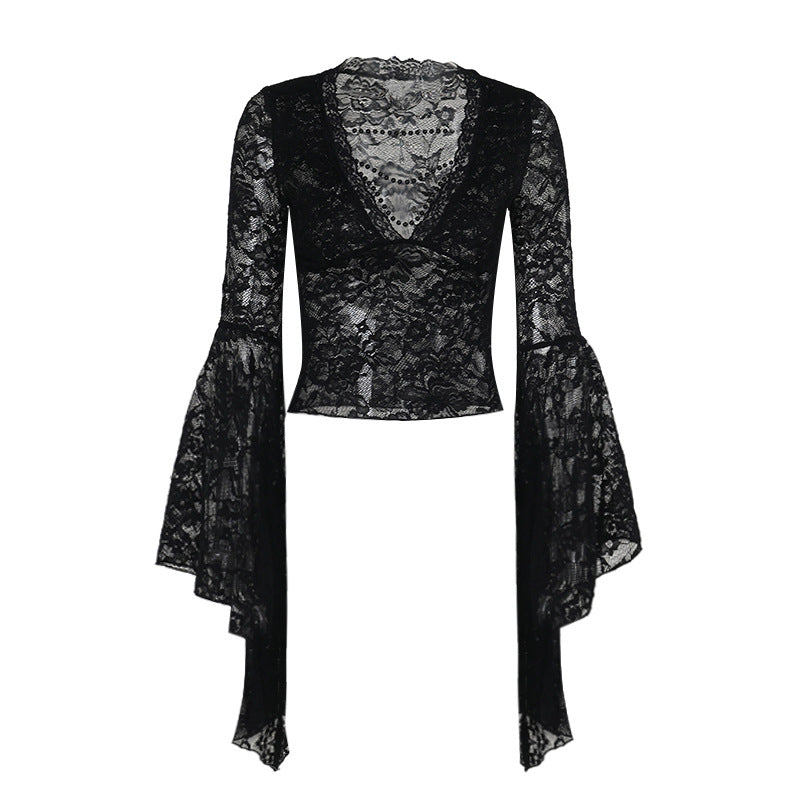 Gothic Spitzenoberteil mit V-Ausschnitt und Kettendetail