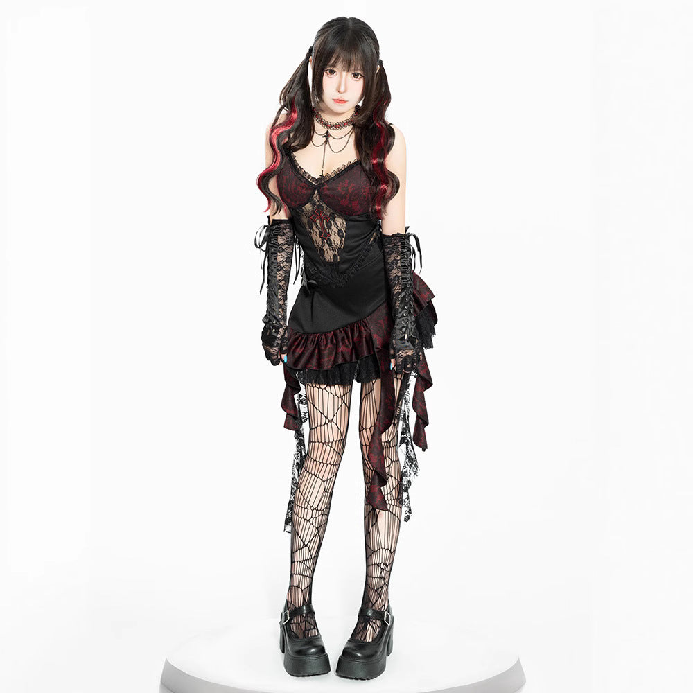 Gothic Spitzen Set in Schwarz und Rot