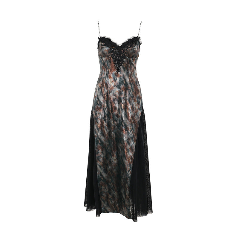 Gothic Jacquard Midikleid in Dunkelgrün