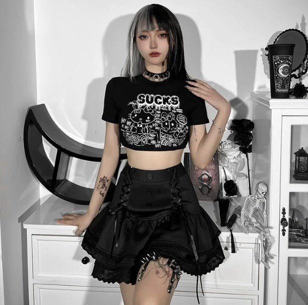 Gothic Kitty Crop Top