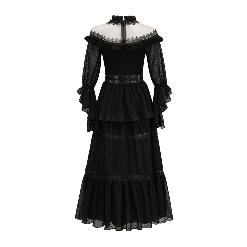 Elegantes Gothic Maxikleid mit Trompetenärmeln