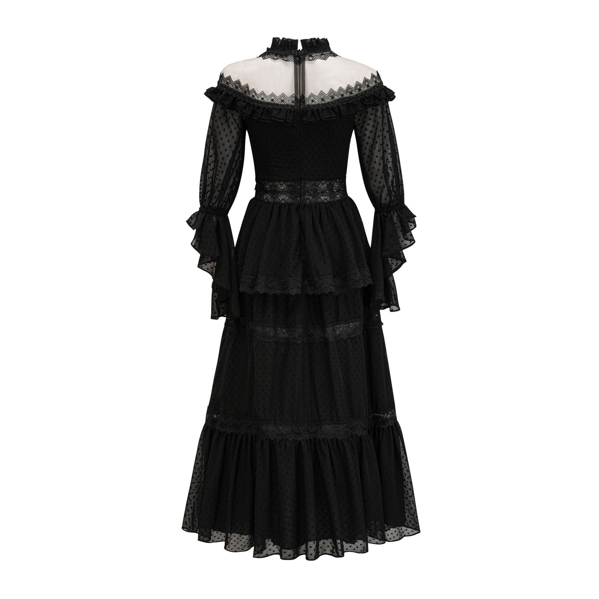 Elegantes Gothic Maxikleid mit Trompetenärmeln