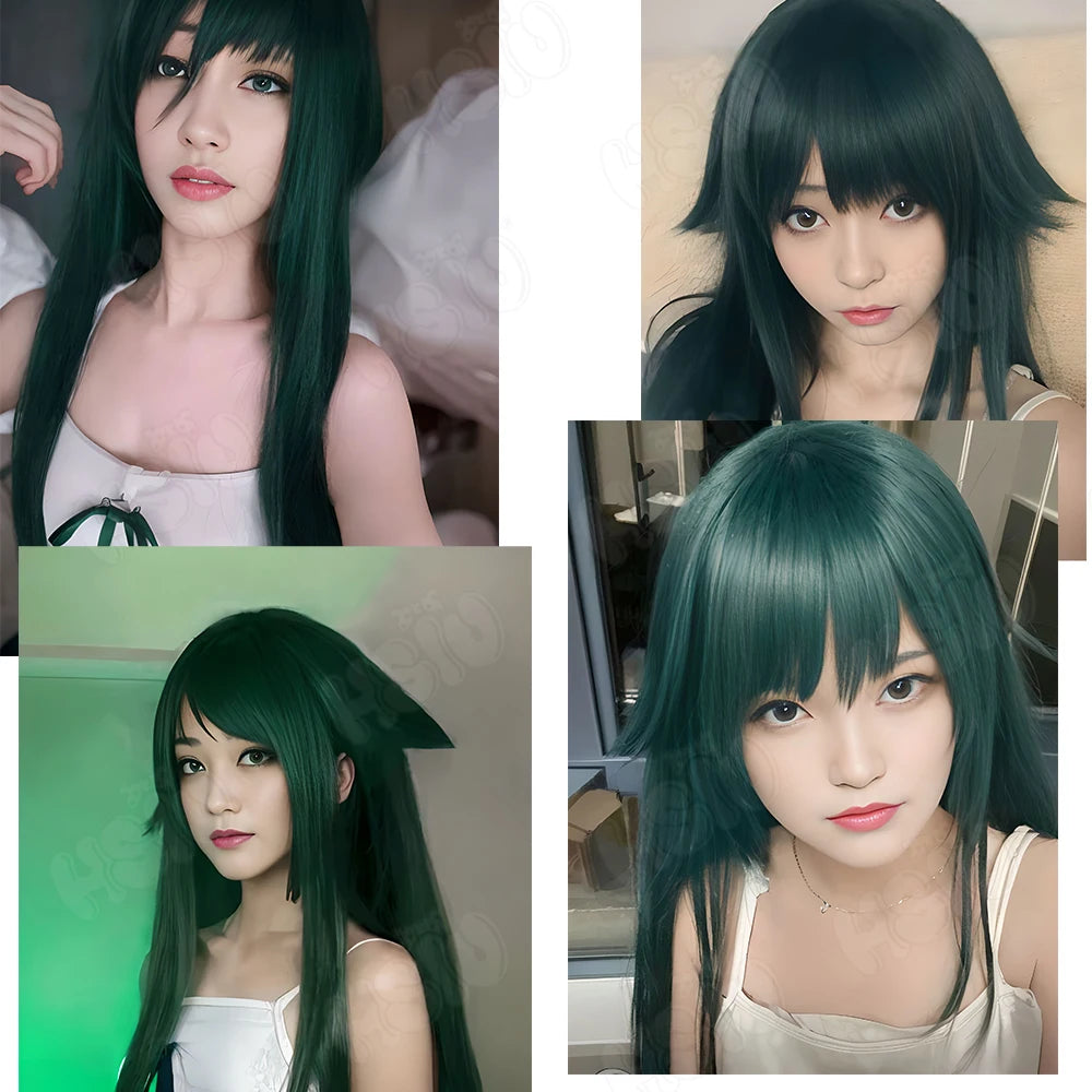 Lange Fantasy Cosplay Perücke in Dunkelgrün, 100cm