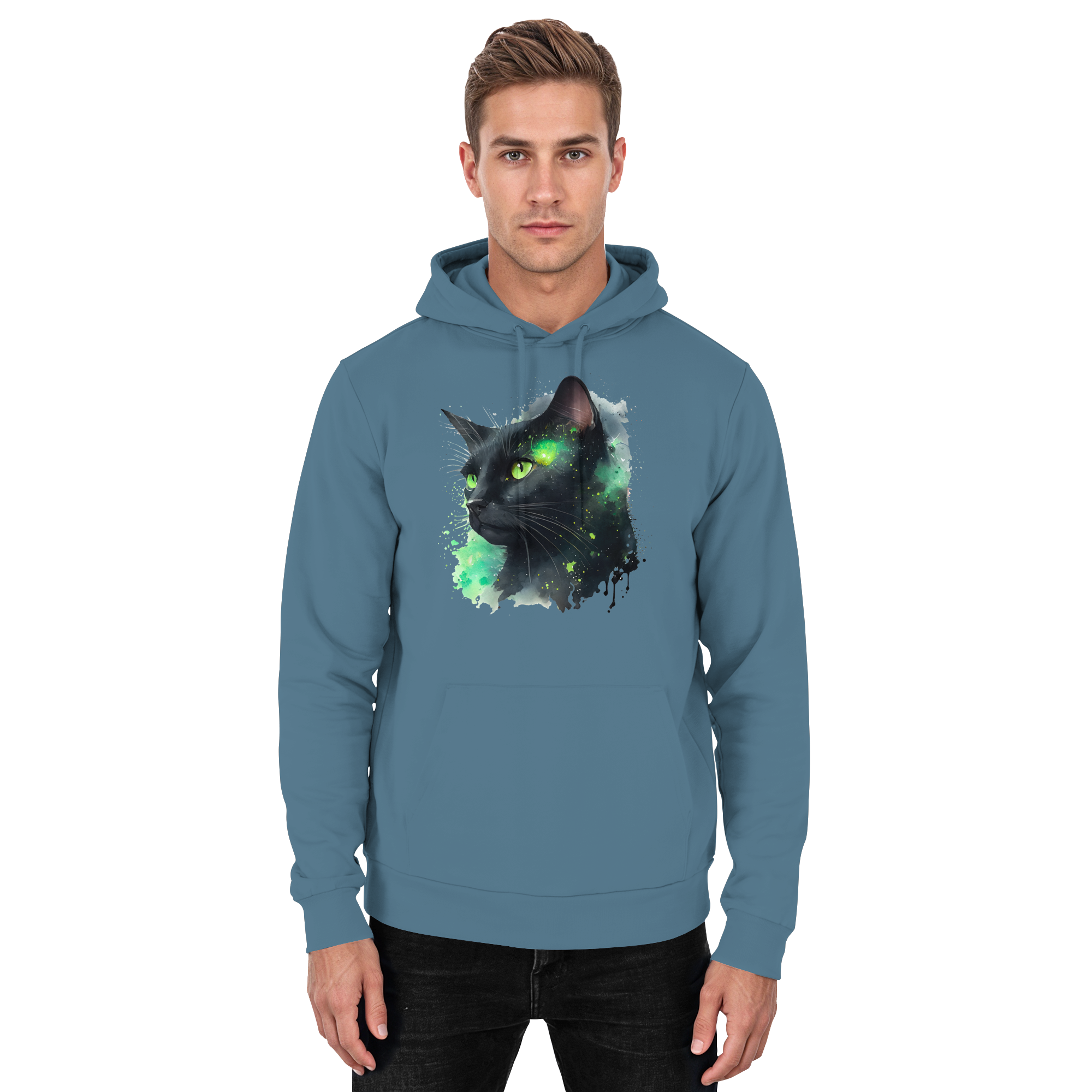 Schwarze Katze im Aquarellstil - Basic Unisex Hoodie