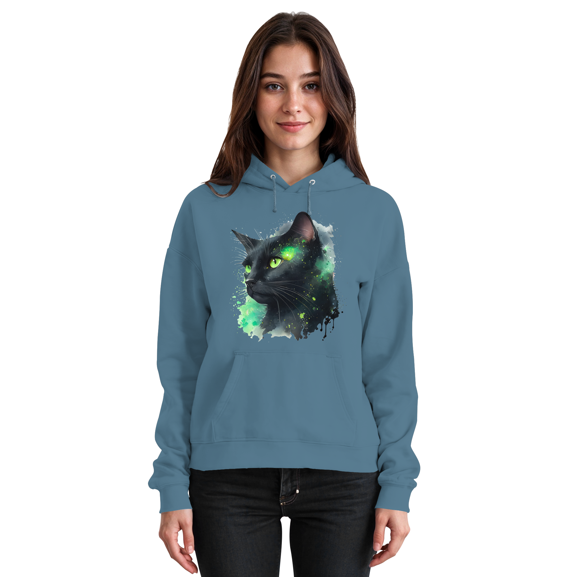 Schwarze Katze im Aquarellstil - Basic Unisex Hoodie