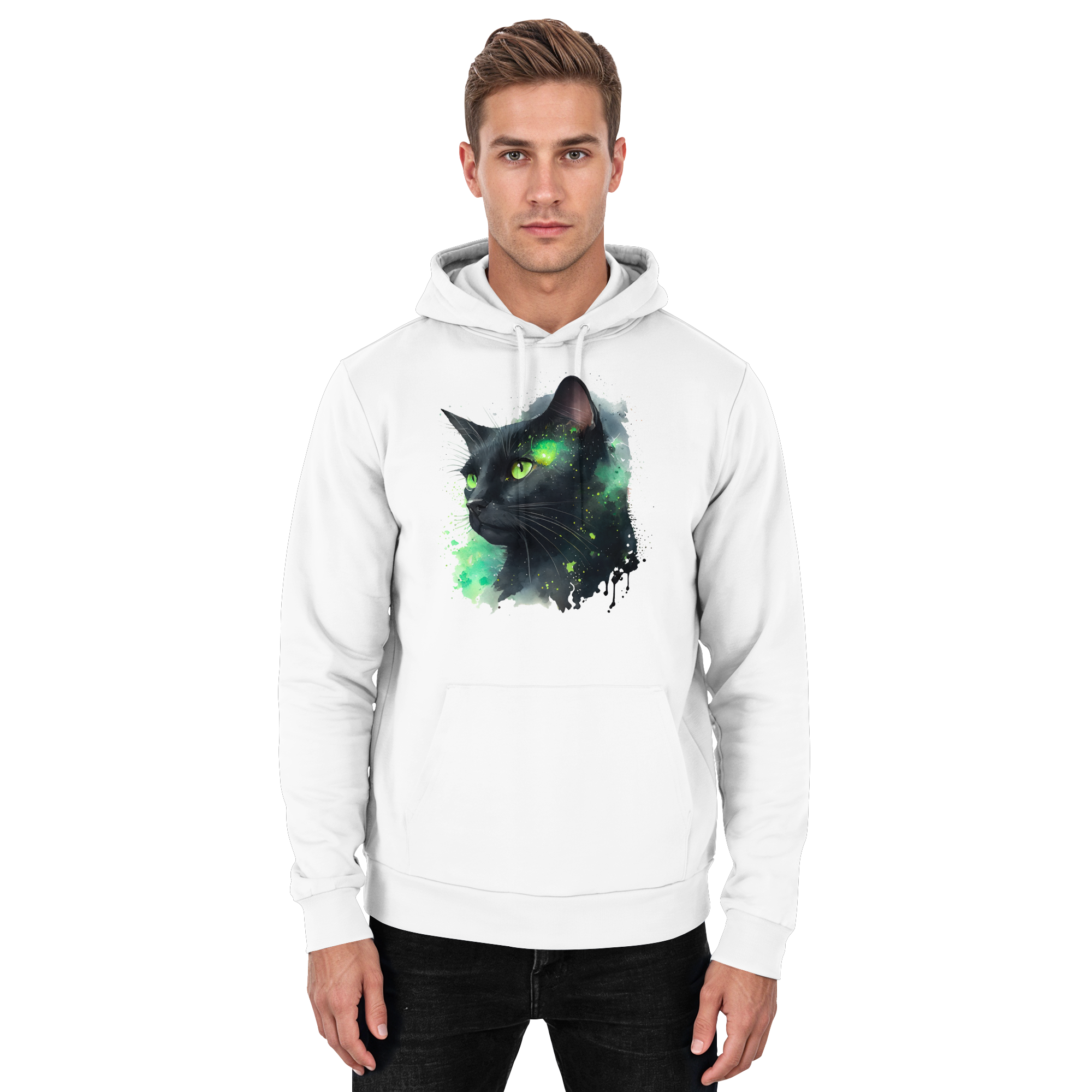 Schwarze Katze im Aquarellstil - Basic Unisex Hoodie