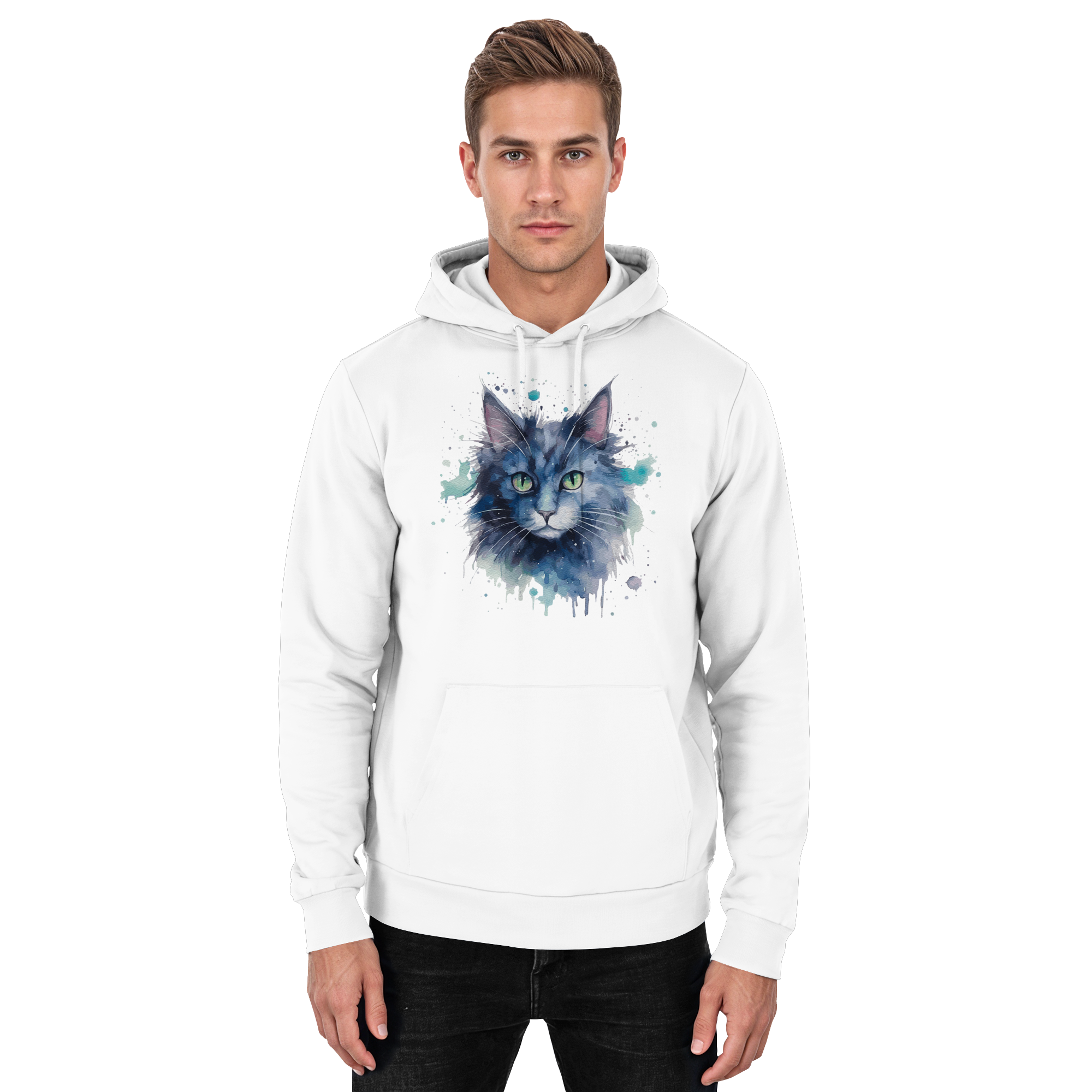 Graue Katze im Aquarellstil - Basic Unisex Hoodie