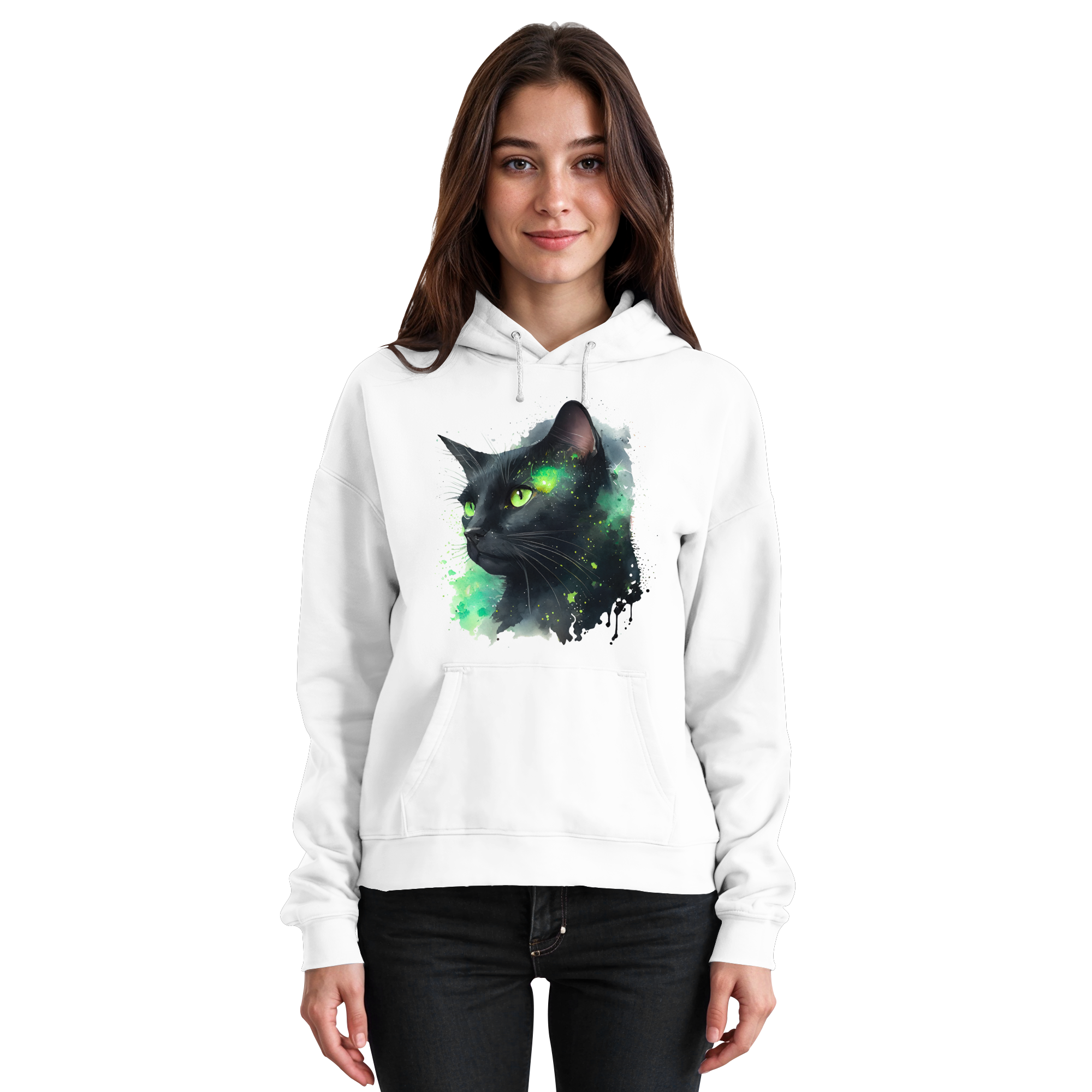 Schwarze Katze im Aquarellstil - Basic Unisex Hoodie