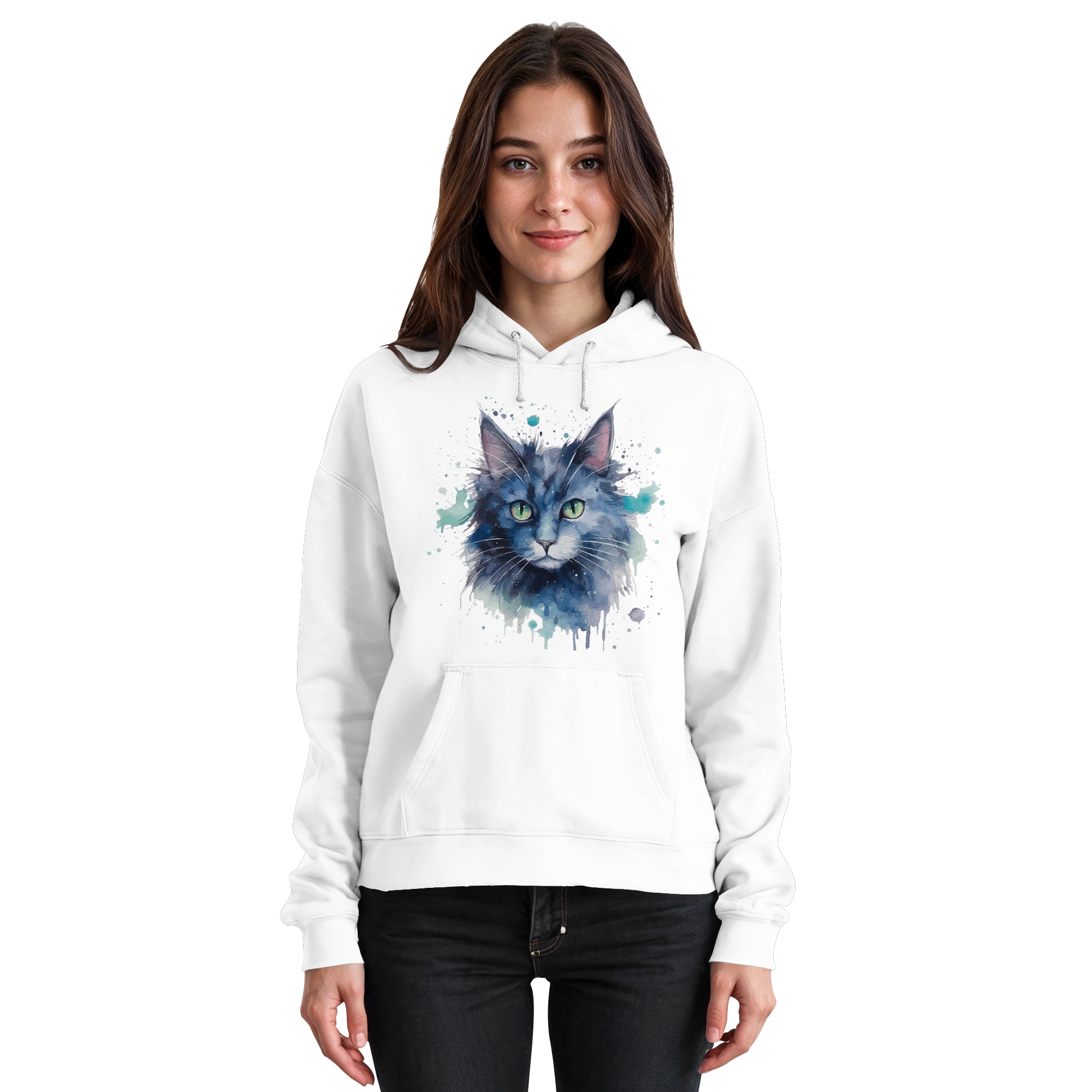 Graue Katze im Aquarellstil - Basic Unisex Hoodie