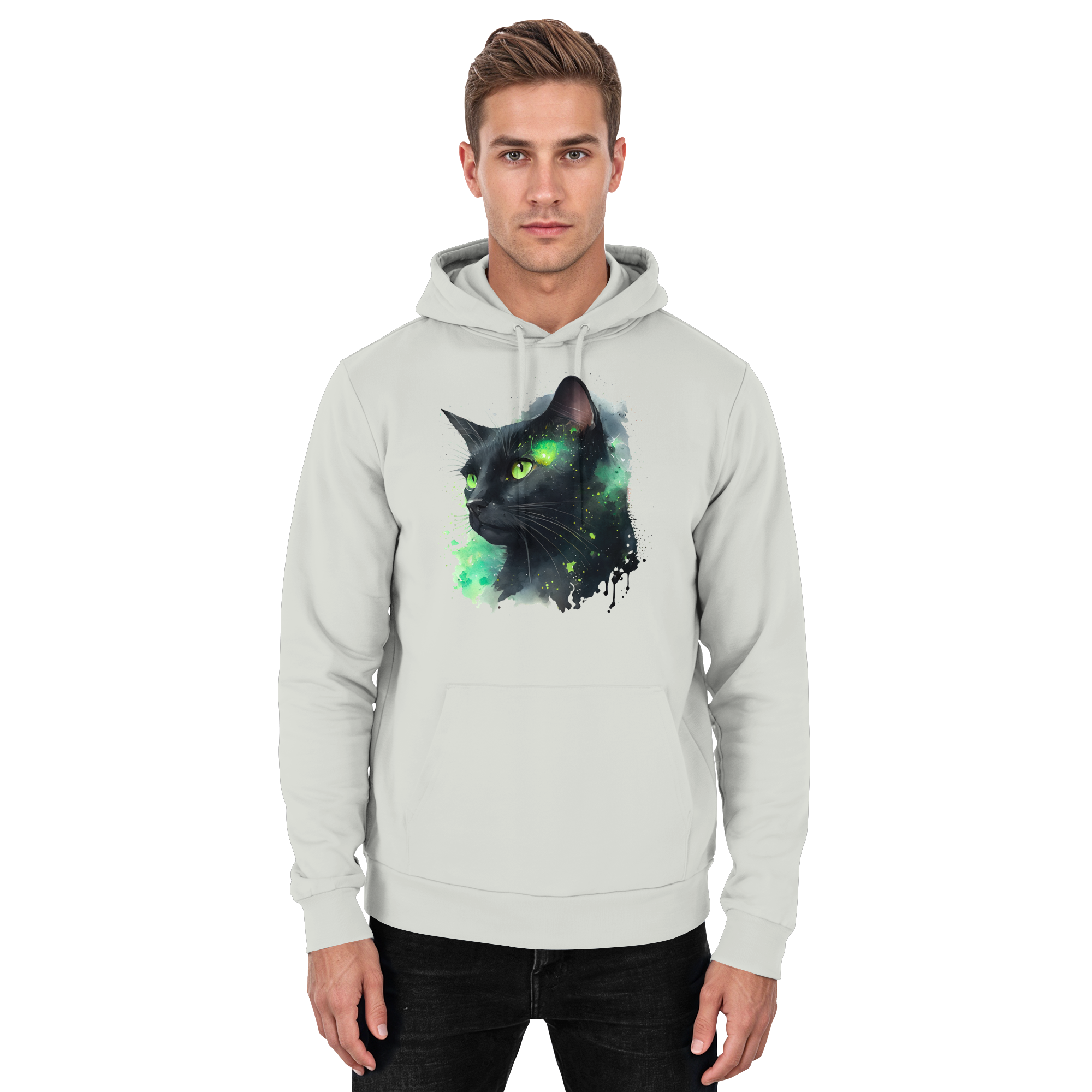 Schwarze Katze im Aquarellstil - Basic Unisex Hoodie