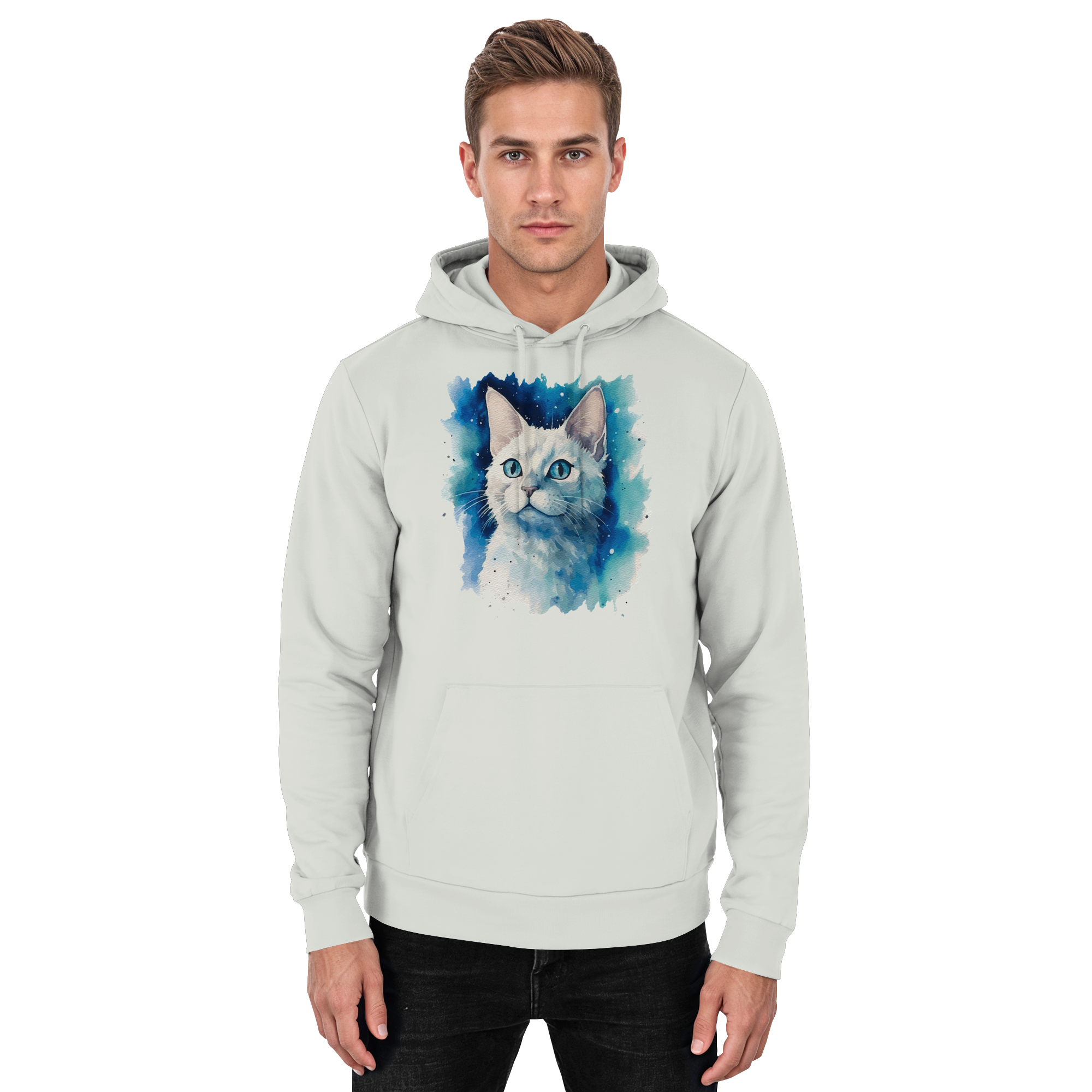 Weiße Katze im Aquarellstil - Basic Unisex Hoodie