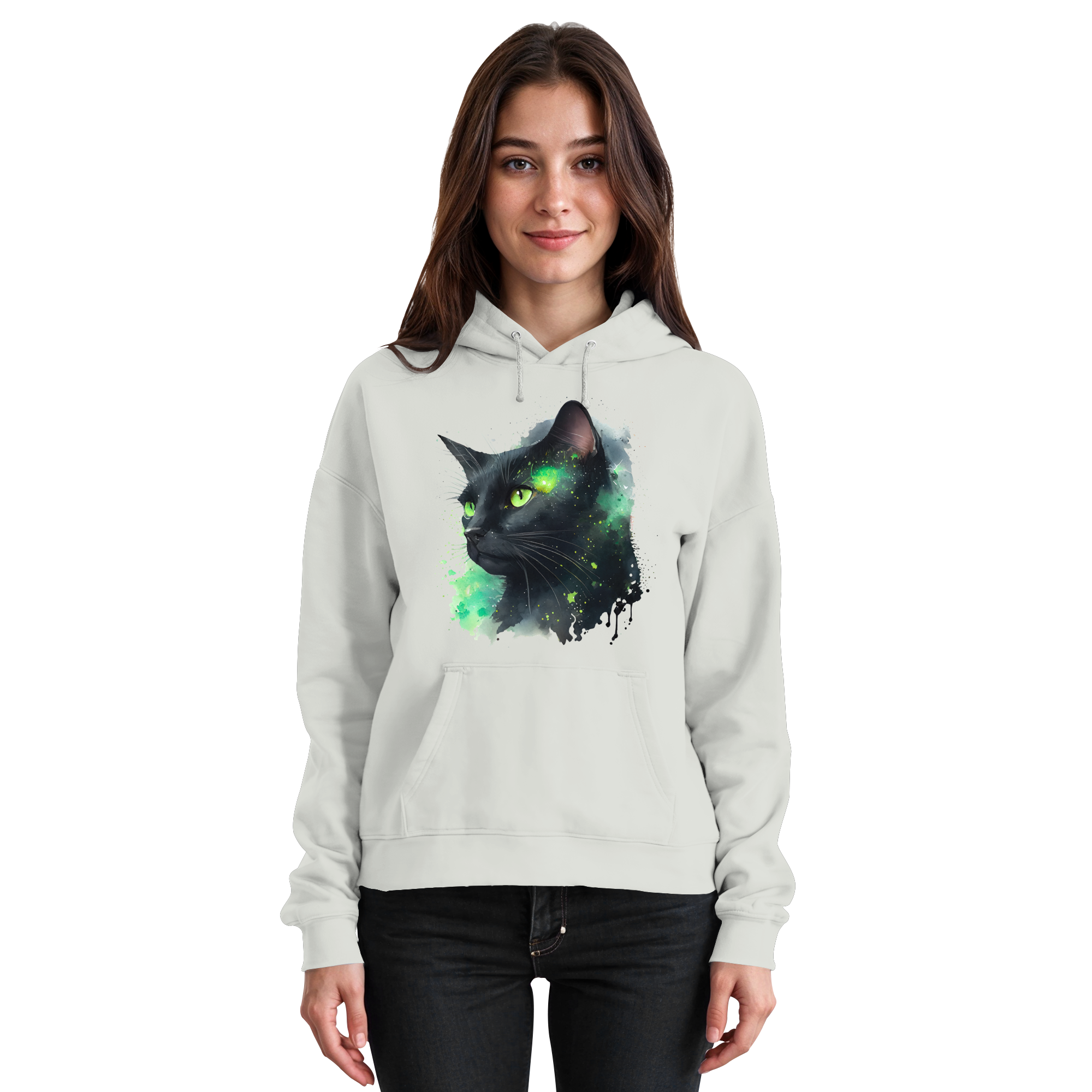 Schwarze Katze im Aquarellstil - Basic Unisex Hoodie