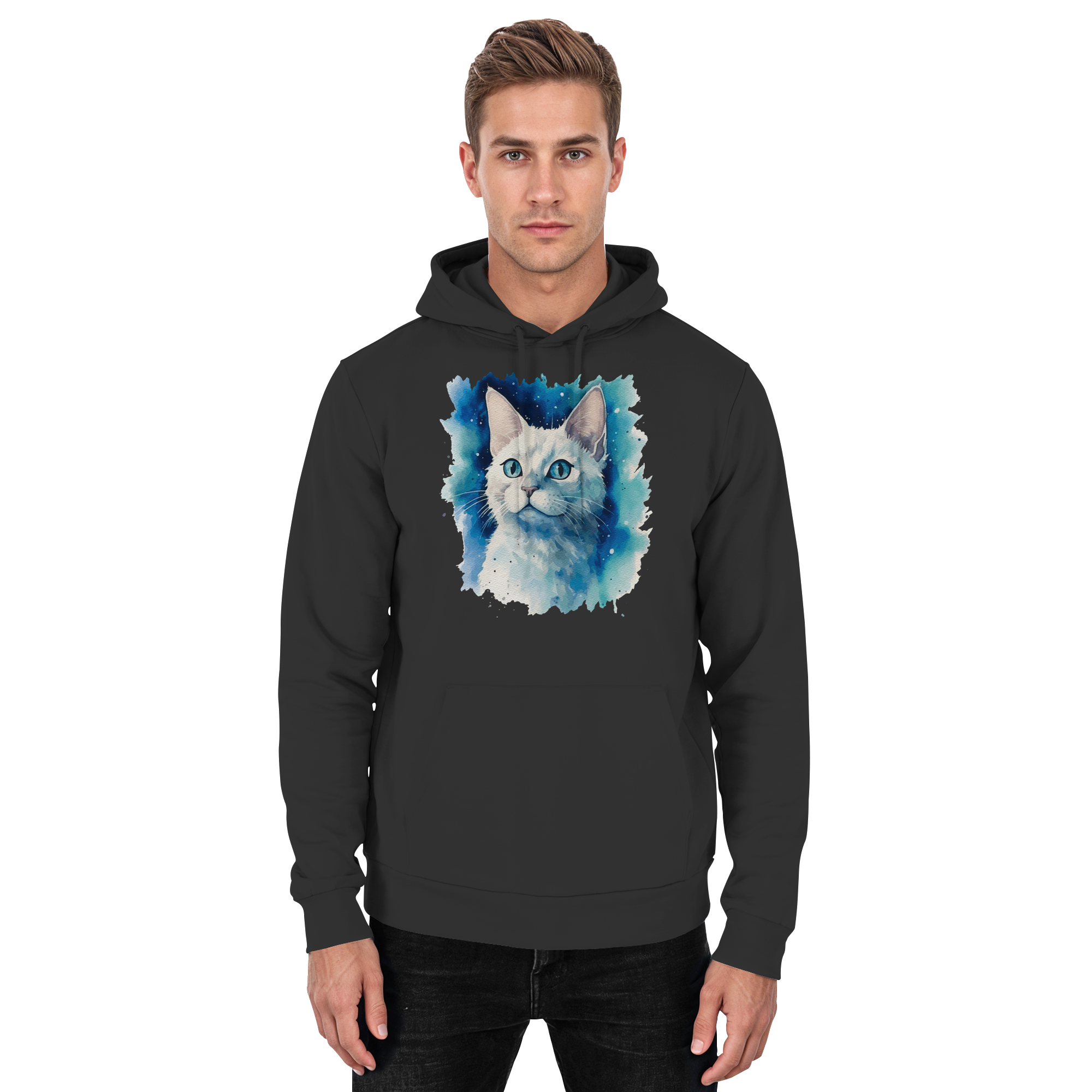 Weiße Katze im Aquarellstil - Basic Unisex Hoodie