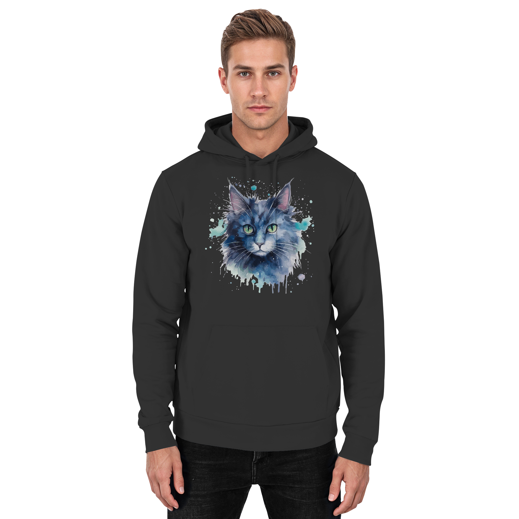 Graue Katze im Aquarellstil - Basic Unisex Hoodie