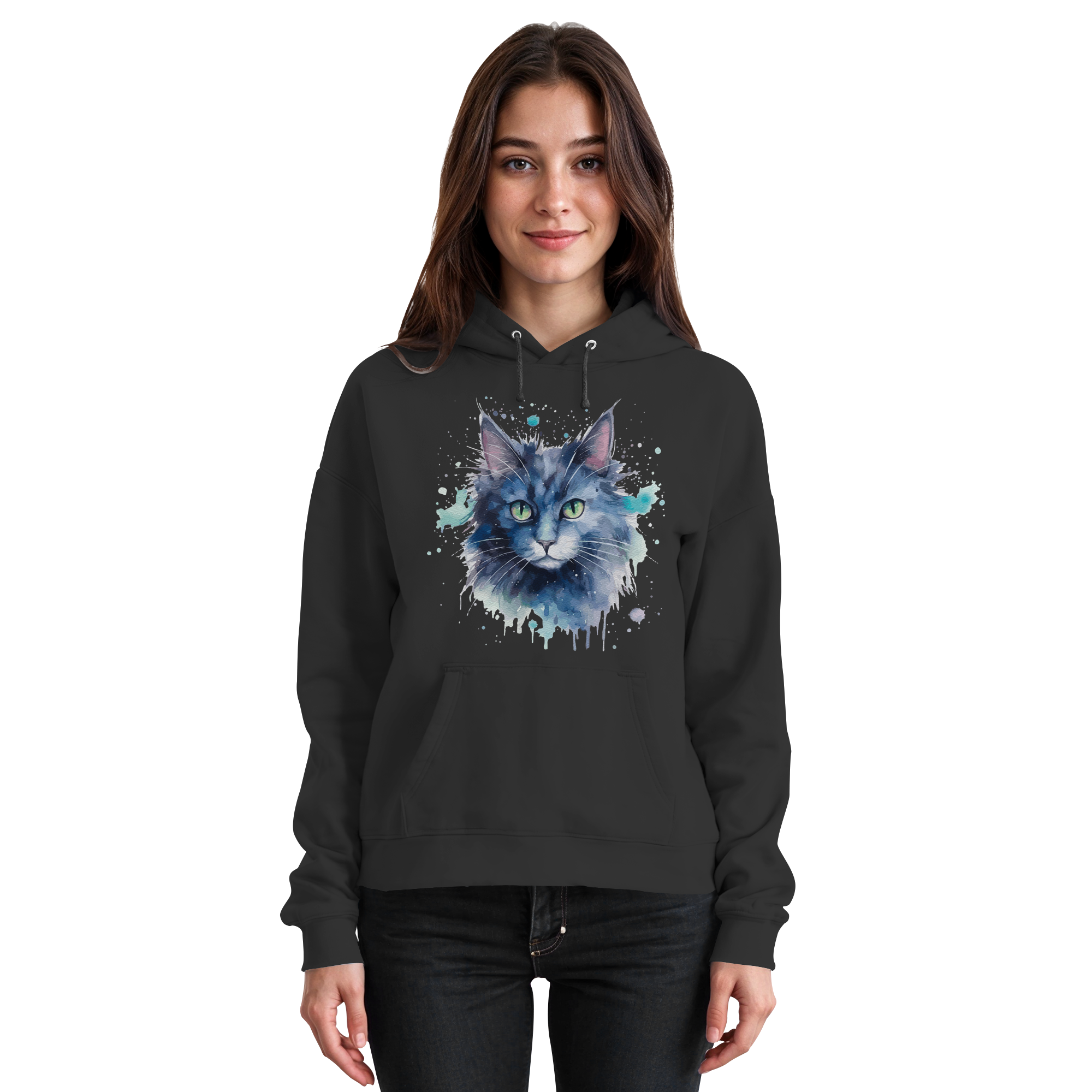 Graue Katze im Aquarellstil - Basic Unisex Hoodie