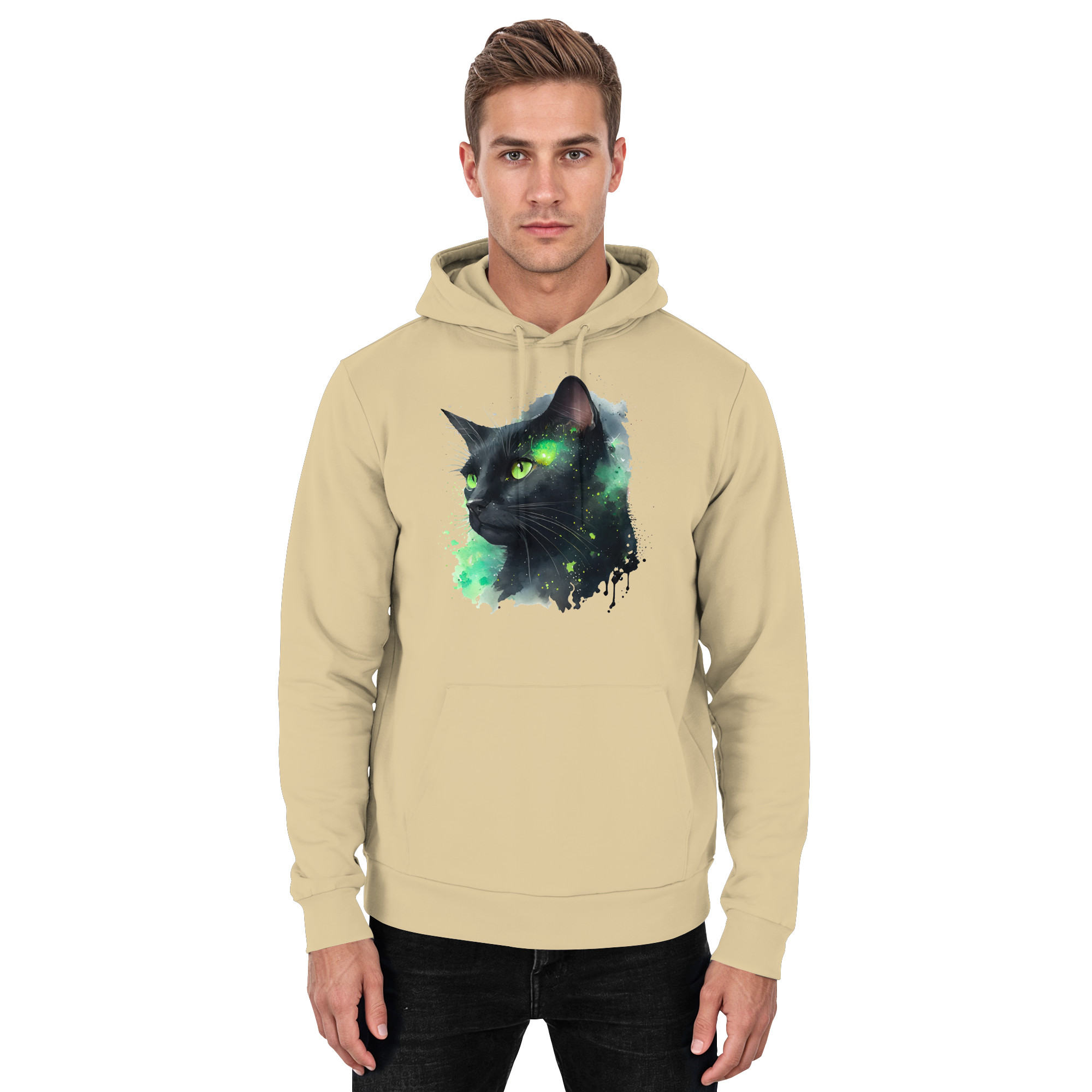 Schwarze Katze im Aquarellstil - Basic Unisex Hoodie