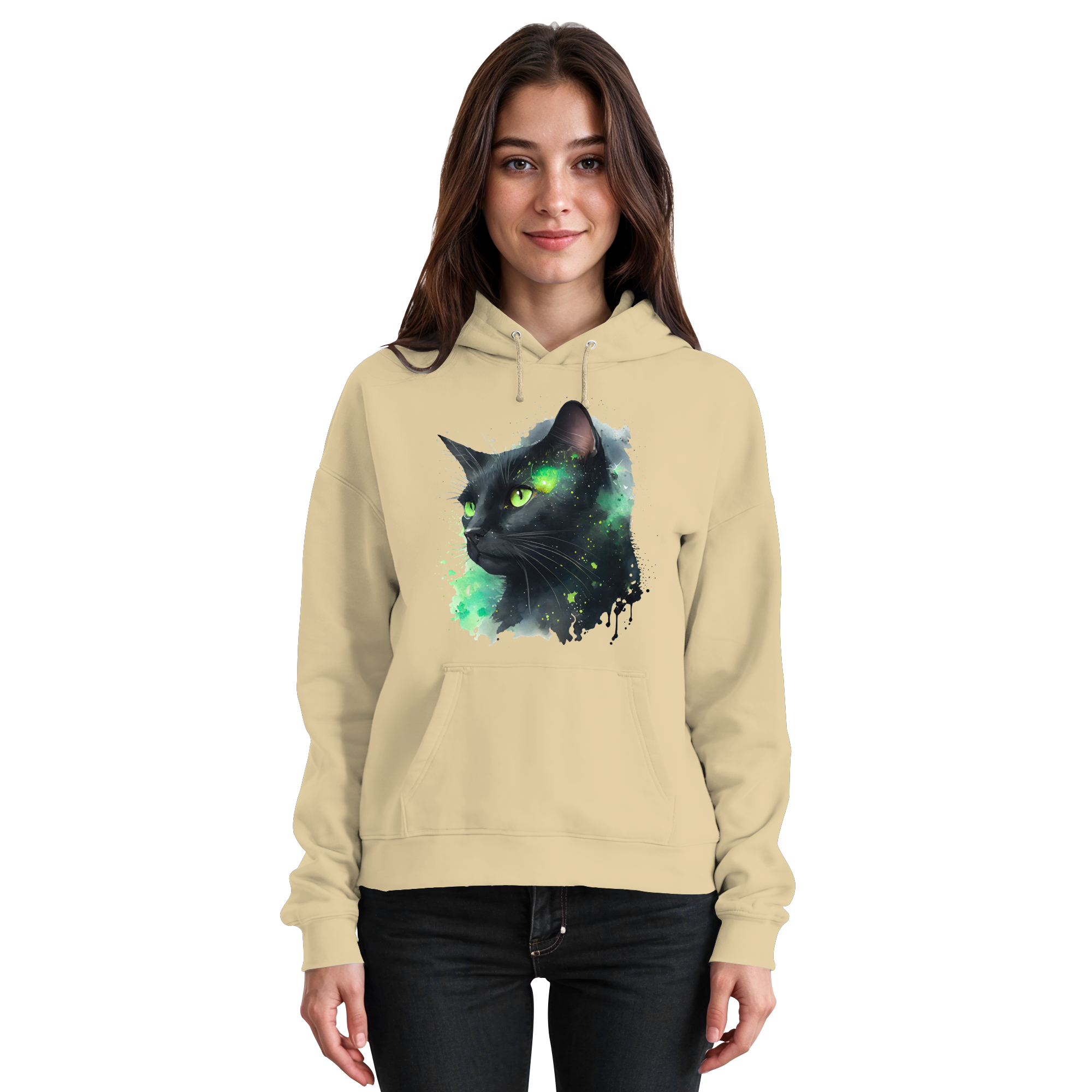 Schwarze Katze im Aquarellstil - Basic Unisex Hoodie