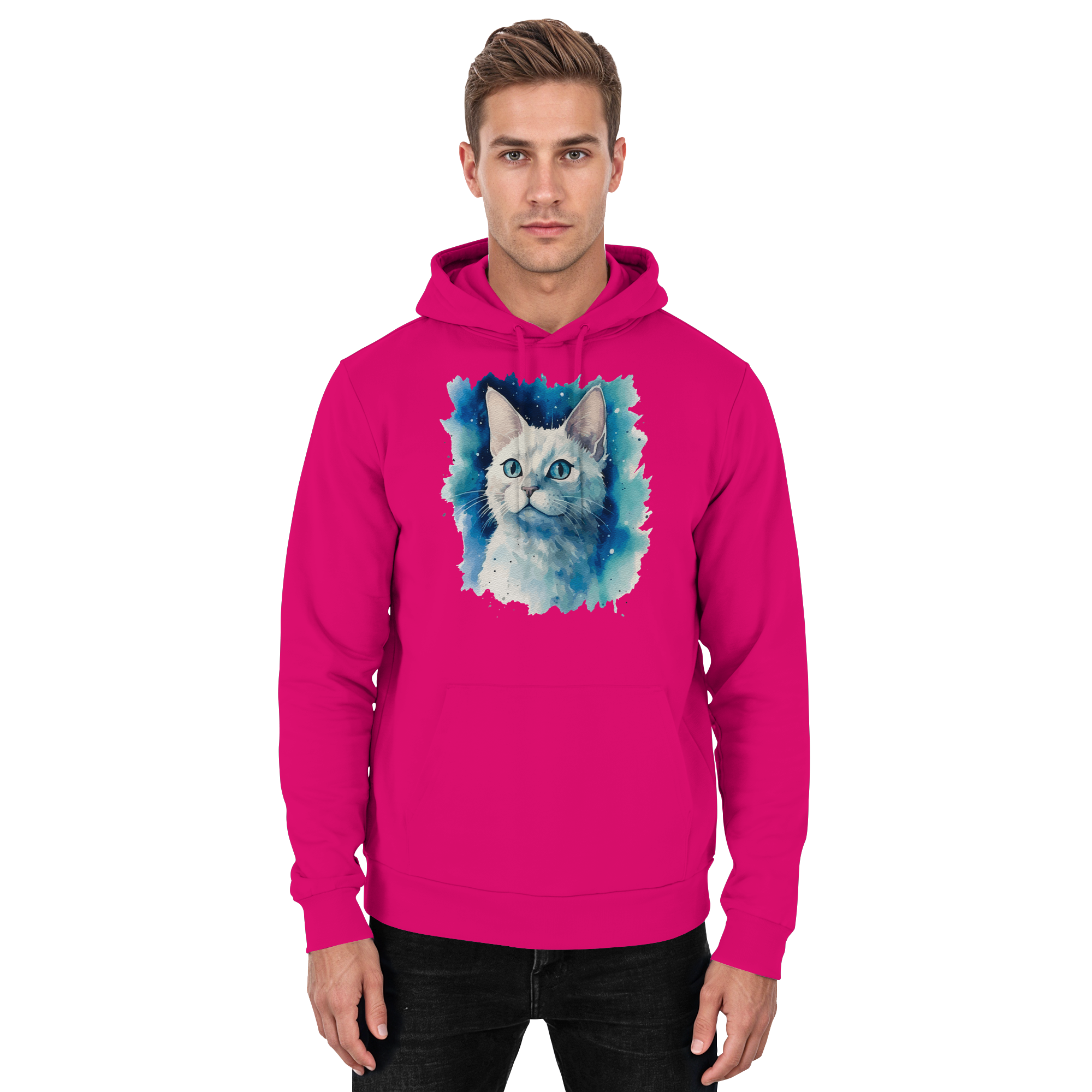 Weiße Katze im Aquarellstil - Basic Unisex Hoodie