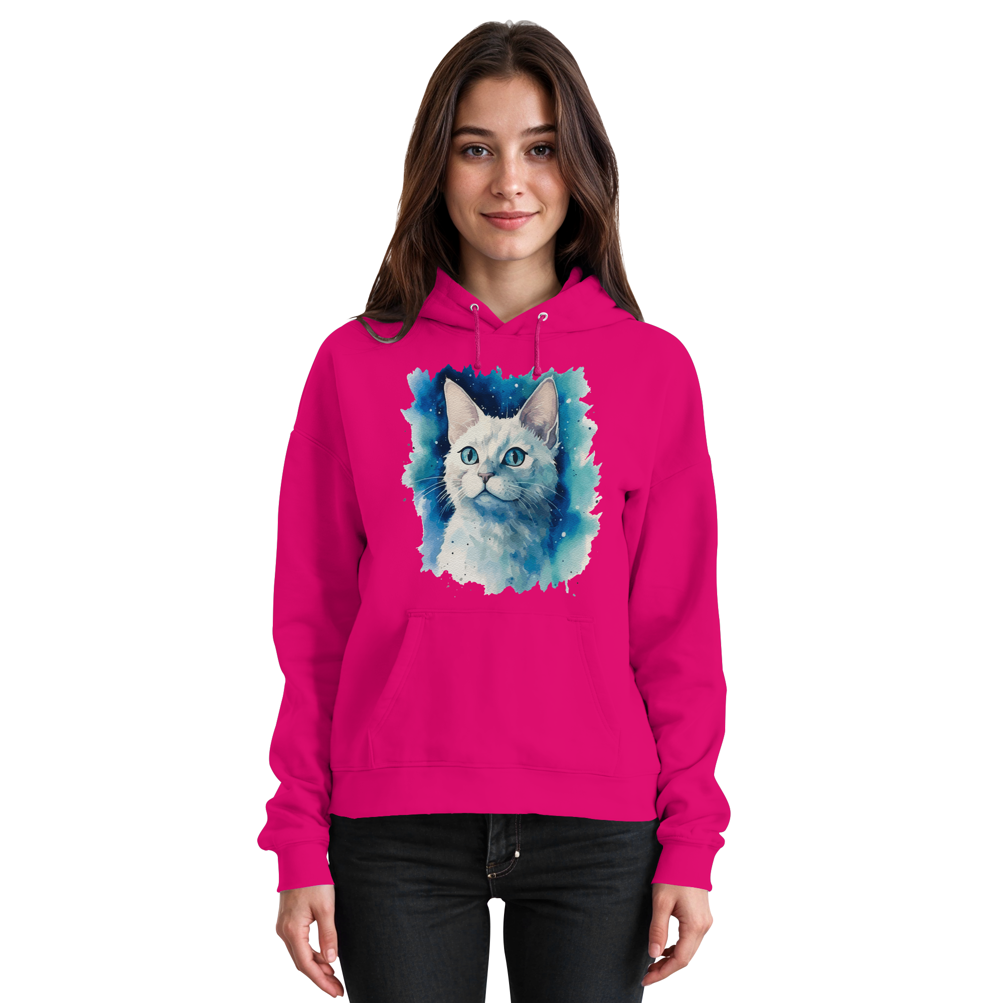 Weiße Katze im Aquarellstil - Basic Unisex Hoodie