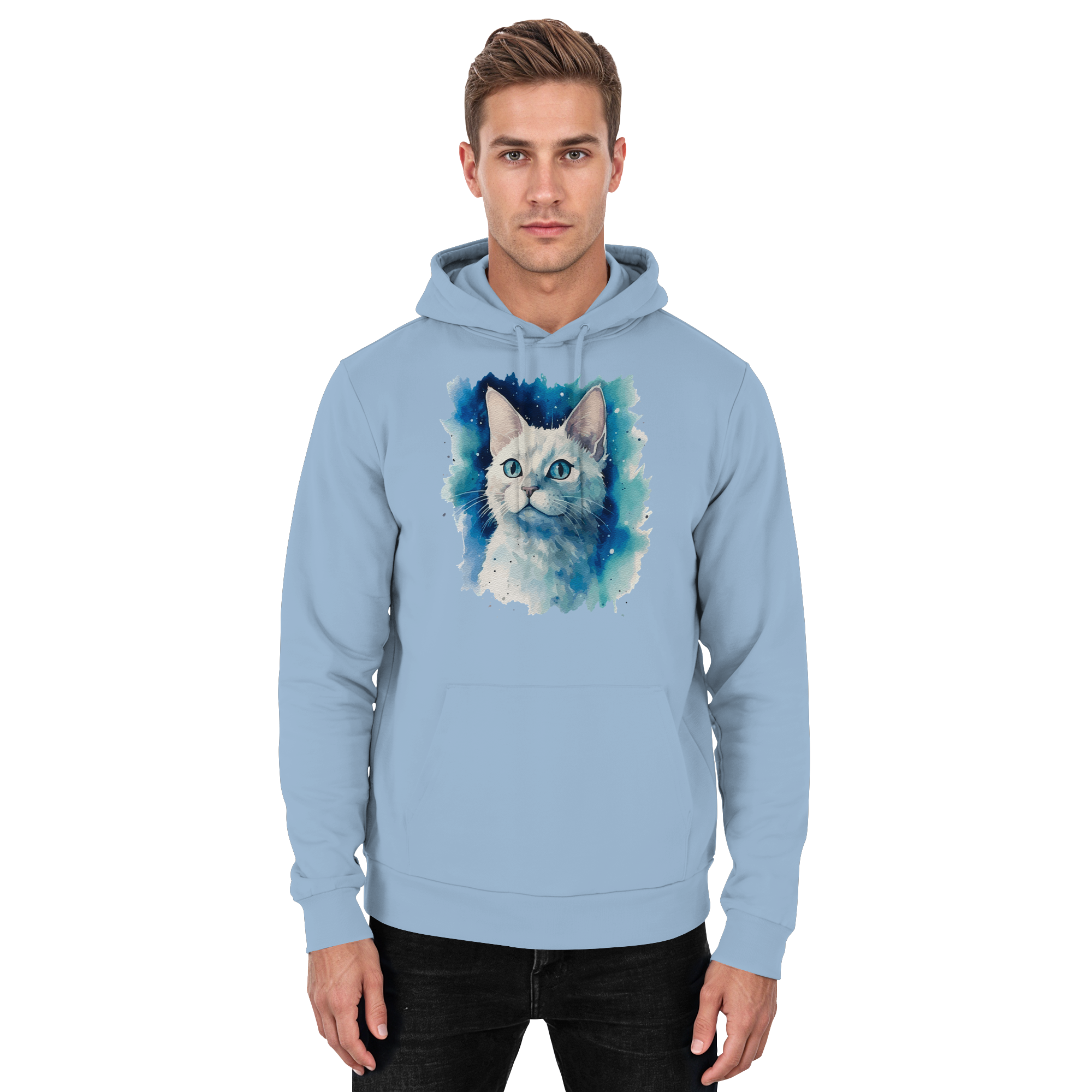 Weiße Katze im Aquarellstil - Basic Unisex Hoodie