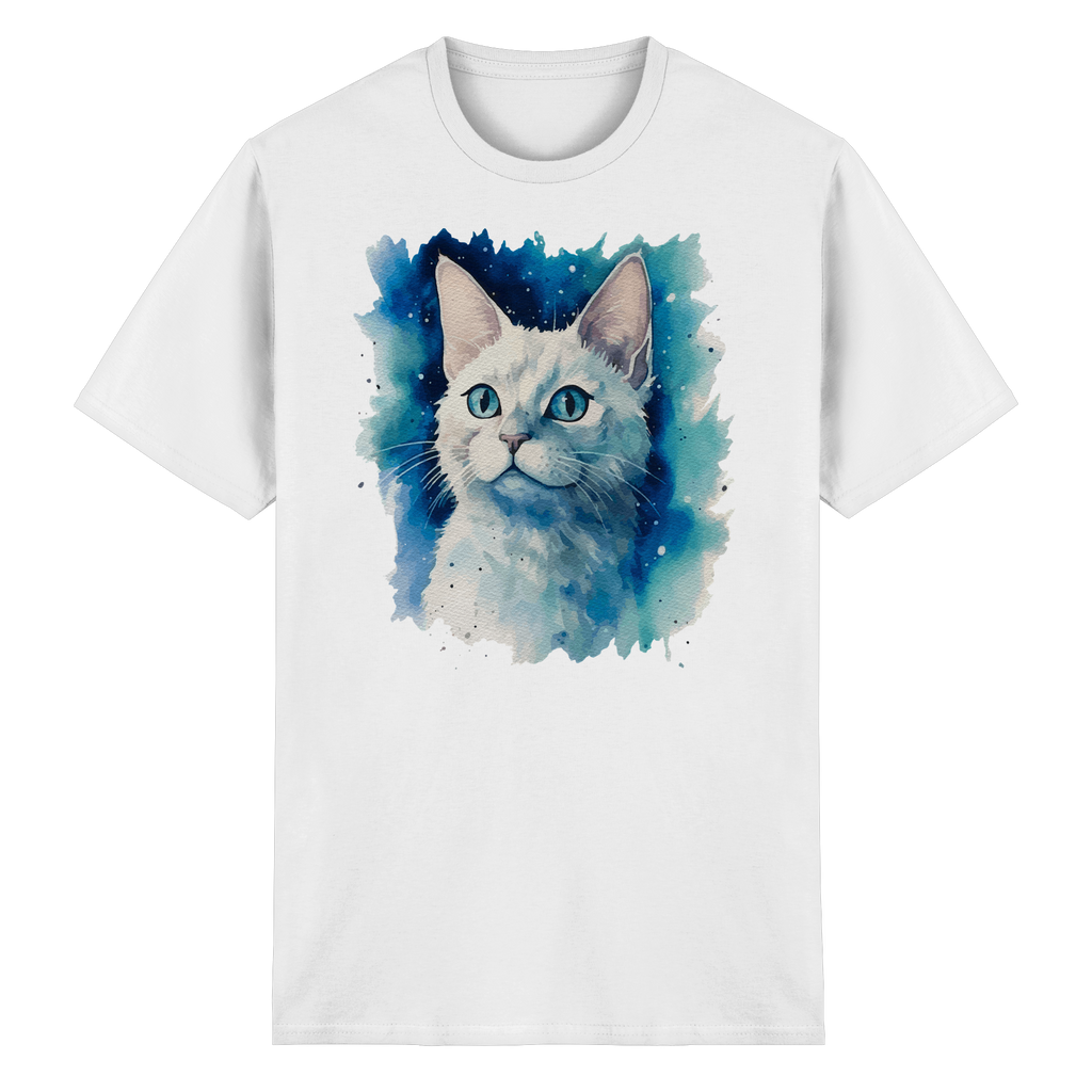 Weiße Katze im Aquarellstil - Heavy Cotton T-Shirt